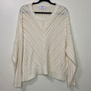Old Navy Cream Chevron Open Knit Cotton Sweater Womens Plus Size XXL 2XL Relaxed